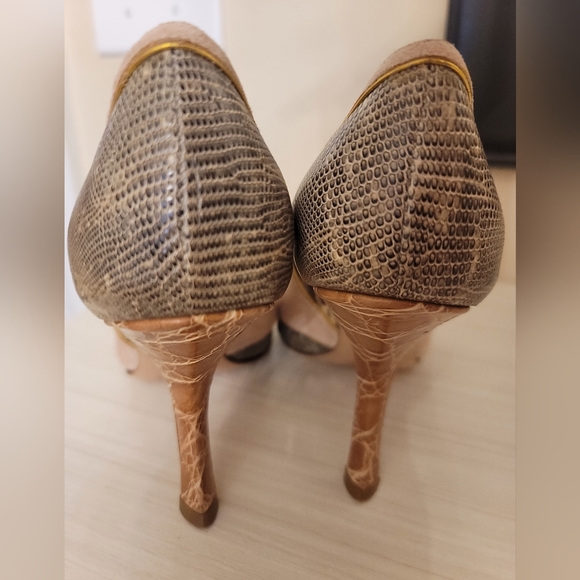 PRADA Calzature Donna Blush Pink Suede Snakeskin Open Toe Heels - Picture 2 of 6